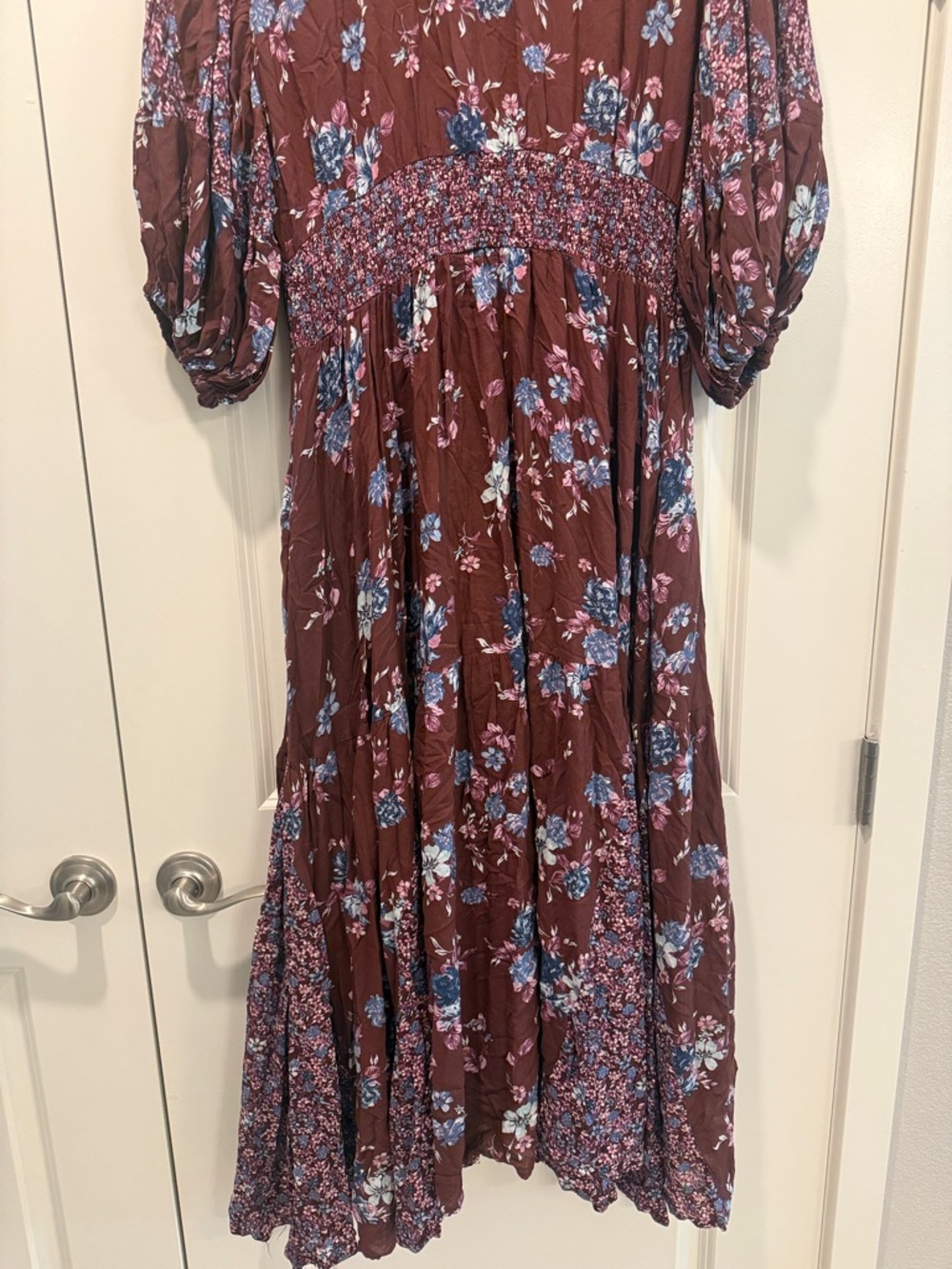 Free People Brown Maxi Dress with Blue and Pink Floral Print - Picture 8 of 10